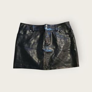 Vintage Y2k Express black polyurethane vinyl low rise punk goth mini skirt